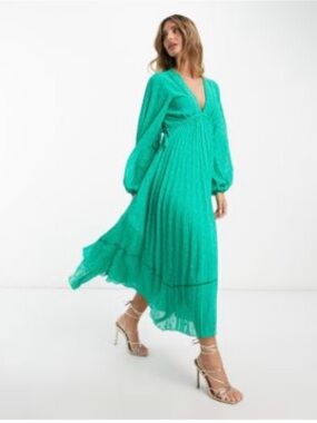 ASOS Green Maxi Dress with Long Balloon Sleeves